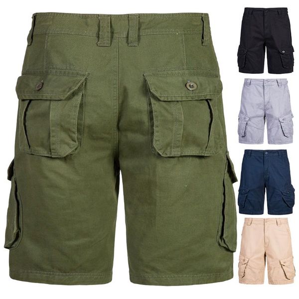 

men's shorts yk056 fashion summer clothing cotton tooling solid color multi-pockets casual men, White;black
