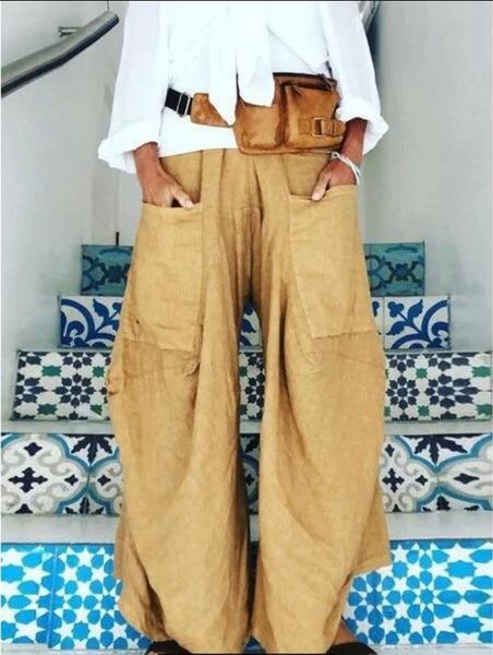 

wide leg pants with large pockets women's & capris, Black;white