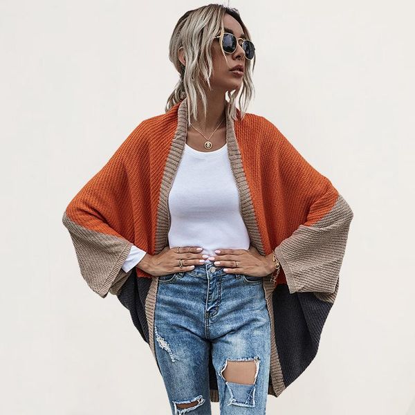 

women's knits & tees ouslee autumn women loose knitted cardigan sweater open stitch patcwork batwing sleeve long outerwear chic, White