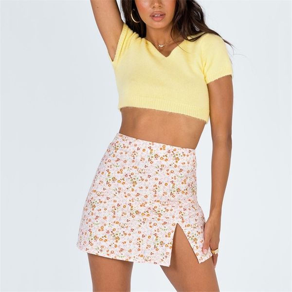 

summer women's skirt casual flower print mini 210430, Black