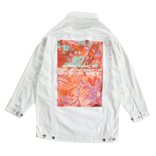

white denim print jacket button long sleeves turn down collar loose pocket jackets c0165 210514, Black;brown
