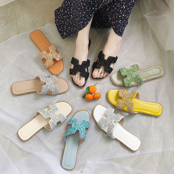 

net red slippers women's summer wear home antiskid 2021 new women's shoes fashionable flat bottomed summer sandals ysj, Black