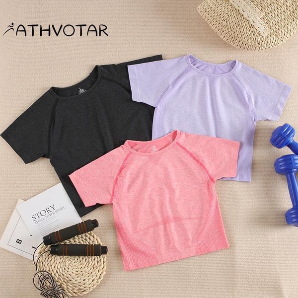 

yoga outfit athvotar fashion fitness t-shirt women breathable seamless elasticity wear sports cycling running slim shirt