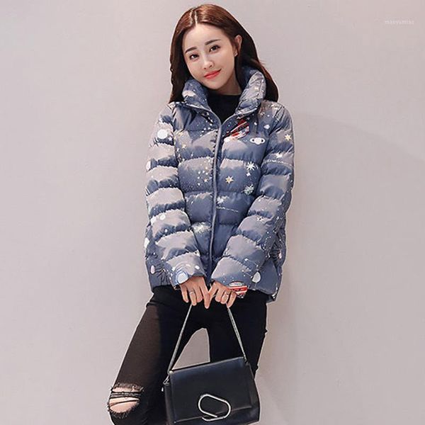

women's down & parkas elegant printing winter short puffer jacket women fashion casual slim zip-up coat ladies korean allmatch thick wa, Black