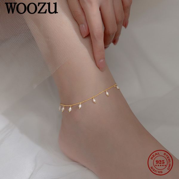 

woozu genuine 925 sterling silver european cute baroque pearl anklet for women temperament foot leg summer beach jewelry gift, Red;blue