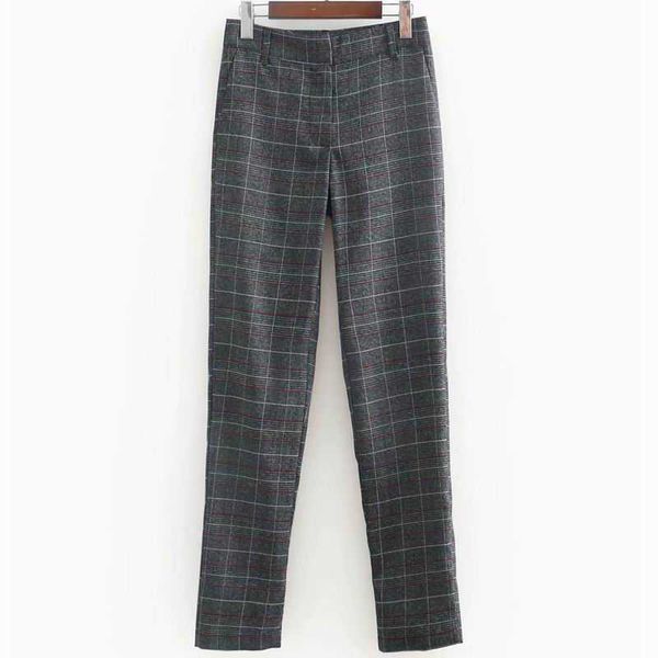 

women pants plaid pattern spring office lady full length zipper fly women casual bottoms 210602, Black;white