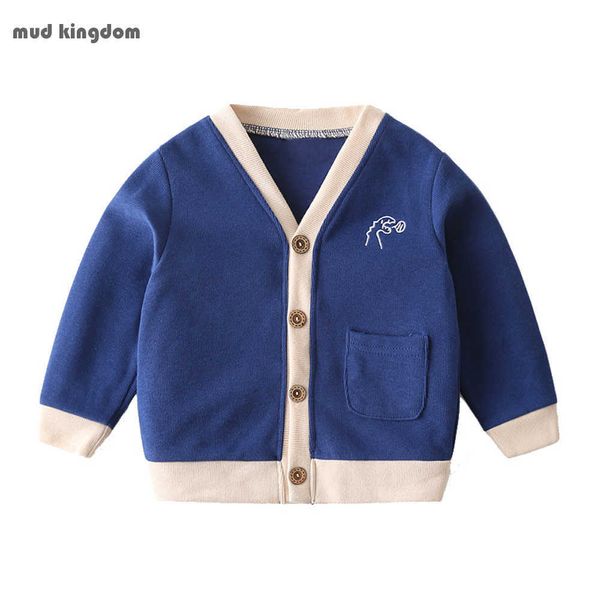 

mudkingdom boys cardigan autumn winter fashion dinosaur embroidery pattern long sleeve warm children clothing casual kids 210615, Blue