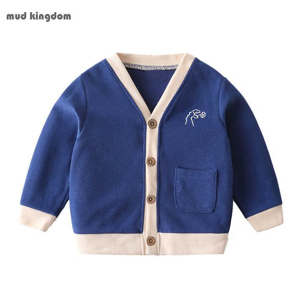 Mudkingdom Boys Cardigan осень зима мода динозавров вышивка с длинным рукавом теплые детские одежда случайные детские топы 210615