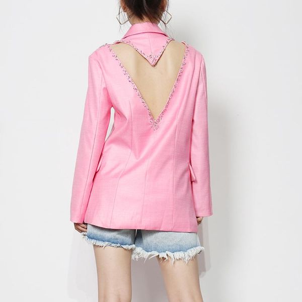 

women's jackets summer 2021 women pink suit coat heart-shaped open back solid two button personalized designer, Black;brown