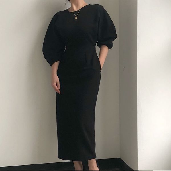 

casual dresses elegant ladies office fashion solid color women slim midi vestidos ol 2z6x, Black;gray