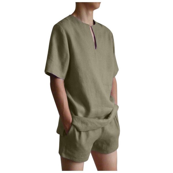 

men's tracksuits solid color clothing large size tracksuit linen short tshirt summer suit plus track cotton set 6, Gray