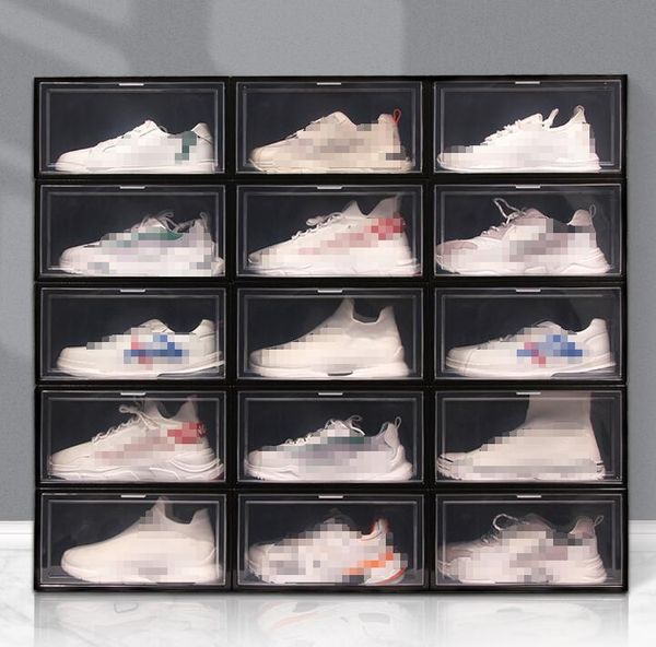 

black clear multicolor shoe box foldable storage plastic transparent home organizer stackable display superimposed combination shoes contain