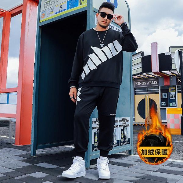 

men's tracksuits boutique t5618ab + k5518ab bigger sizes suit men more logo to add wool fat two-piece sportswear, Gray