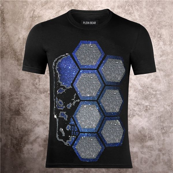 

plein bear t shirt mens designer tshirts rhinestone skull men t-shirts classical hip hop streetwear tshirt casual tees pb 16047, White;black