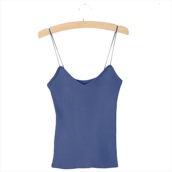 

knitted camisole vest simple women camis stretchable vneck slim strappy, White