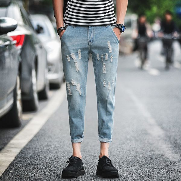 

taobao 9-point pants fashion trend men's jeans, Blue