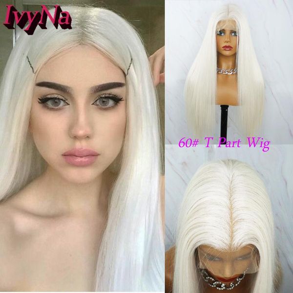 

ivyna long white t part futura synthetic hair lace front wigs for women #60 color glueless silky straight13x2 wig daily use, Black