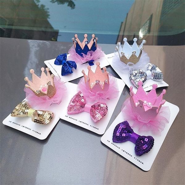 

hair accessories 10set/lot 2021 girls cute crown bows clips children sweet headband hairpins barrettes kids fashion, Slivery;white
