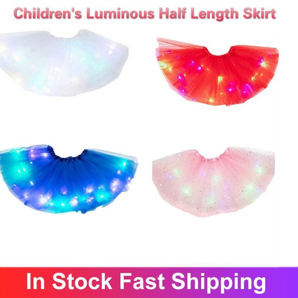 

children's luminous half length mesh skirt with led lights flower sequined tutudisheveled gift skirts, Blue