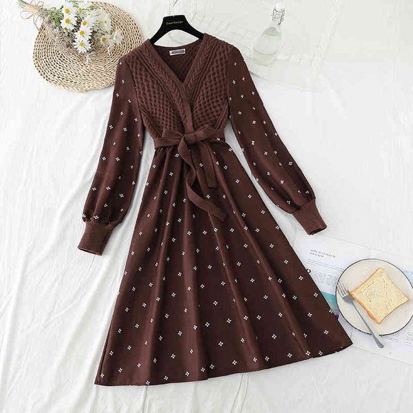 

dress elegant v neck women knitted patchwork lantern sleeve korean ladies embroidery vintage party dresses vestidos t8sz, Black;gray