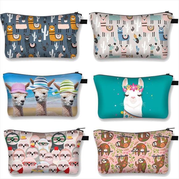 

funny animal alpaca pattern cosmetic bag case cute storage women makeup bags llama sloth organizer for travel