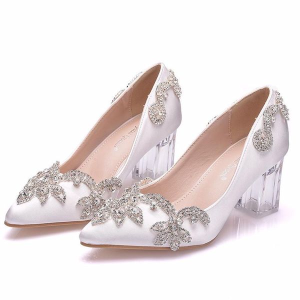 

dress shoes women's 2021 fashion clear square heel wedding 7cm party bride white spike rhinestone pumps transparent heels shoe, Black