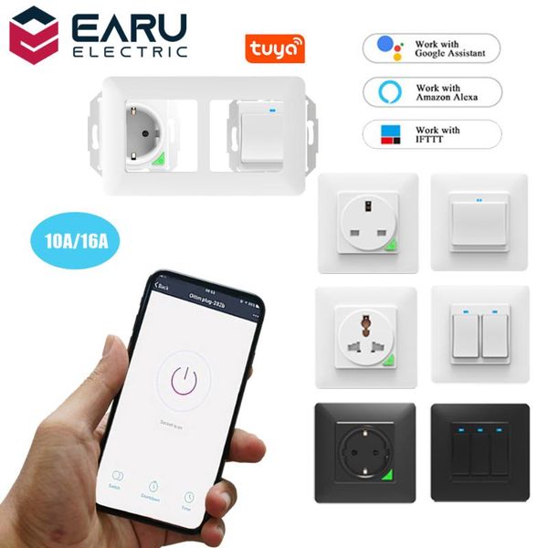 

smart home control wifi timer light wall switch push button eu uk power socket outlet life tuya remote alexa google
