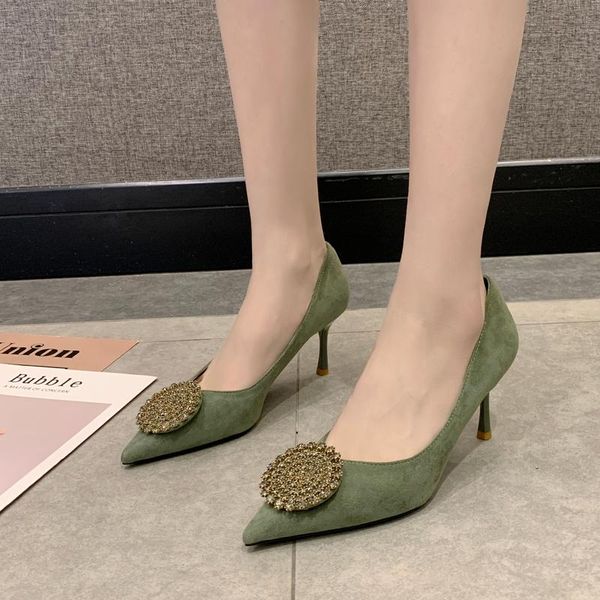

dress shoes classic solid color retro women's 2021 spring autumn fashion wild luxury rhinestone high heels women w32-44, Black