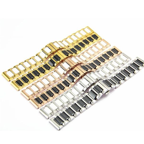 

watch bands 12 14 16 18 20 22mm women's men's ceramic strap soft smooth fill multi-design watchband stainless steel common bracele, Black;brown