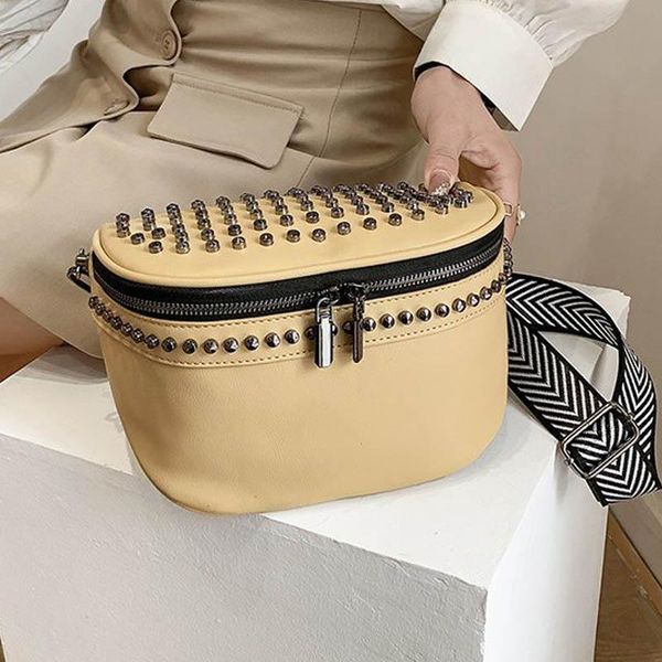 

rivet chest pack wide shoulder strap solid color waist belt bag multifunction bags fanny designer luxury women