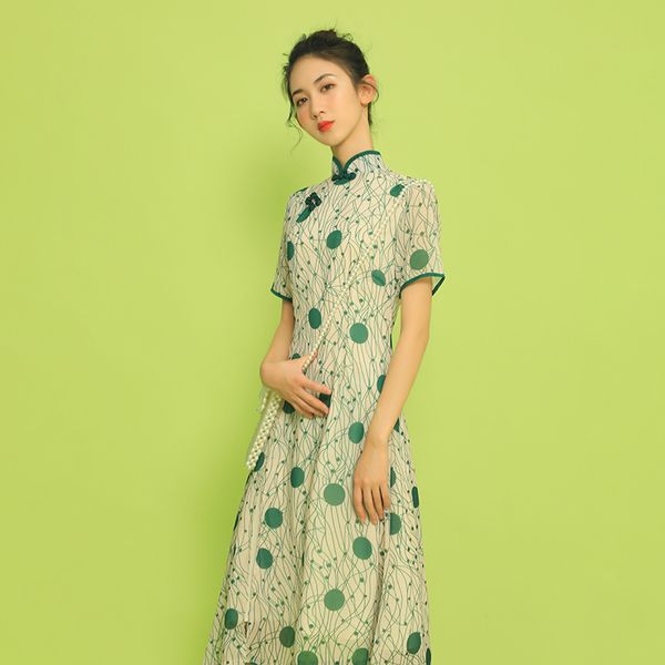 

luxury cheongsam chine style improved cheongsam drs daily young french minority girl summer, Blue;red