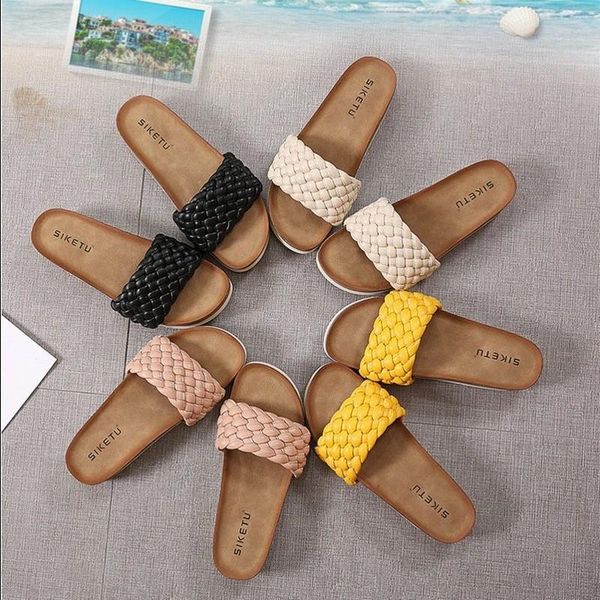 

casual women's slippers 2021 fashion simple twist knot upper trend open toe versatile home outdoor, Black