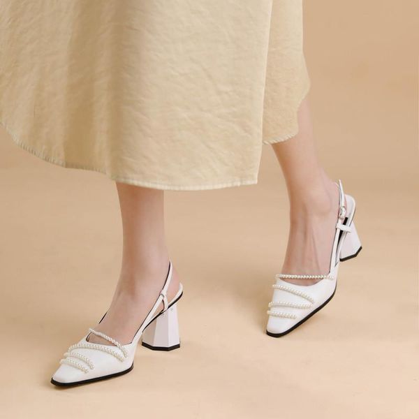 

sandals pearl decoration women elegant pointed toe high heels shoes 2021 woman summer party prom ladies pumps, Black