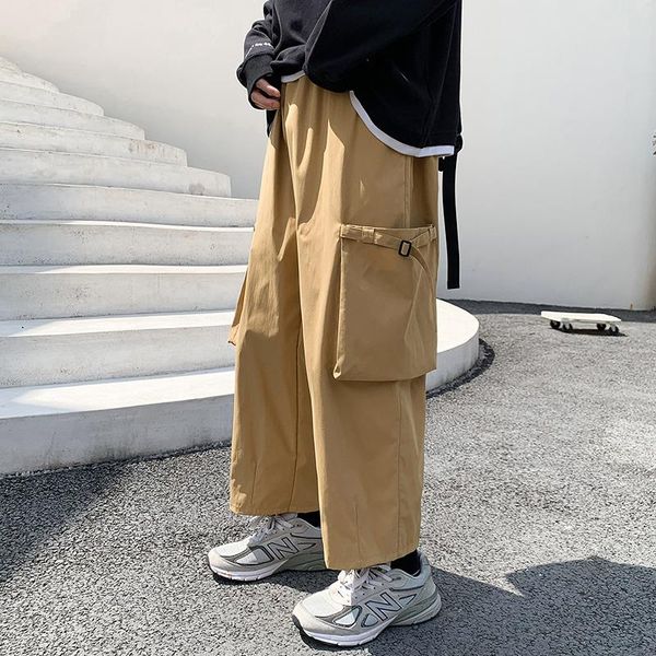 

men's pants hip hop cargo joggers men big pockets casual loose male elastic waist trousers summer autumn sweatpants sport streetwear, Black