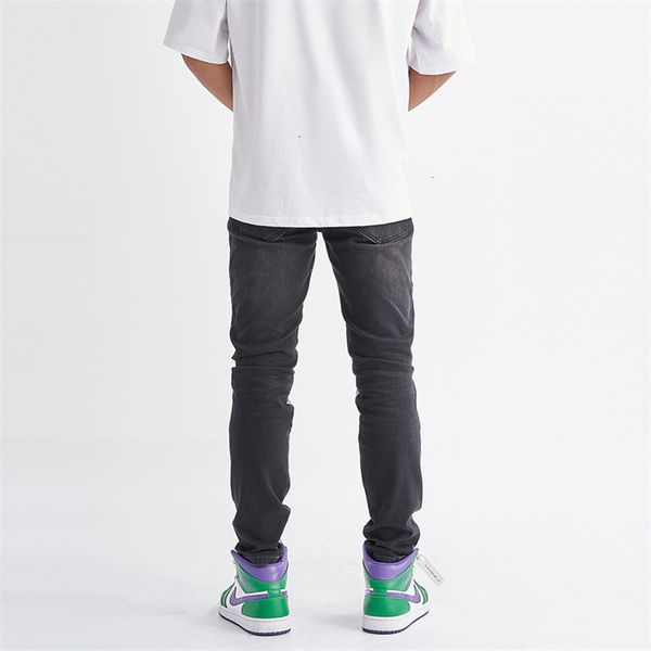 

am high street wash dark blue splash color pasted cloth slim fit jeans men