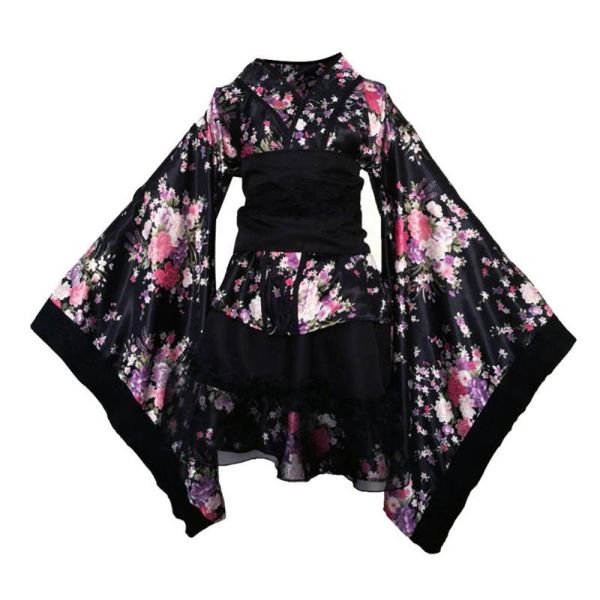 

japanese traditional maid dress kimono cosplay outfit costume size xxl (black) ethnic clothing, Red