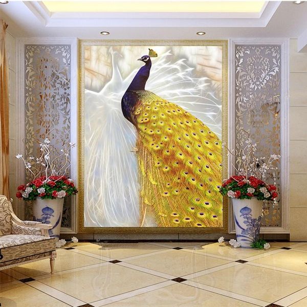 

wallpapers drop po wallpaper custom white yellow peacock murals living room restaurant el chinese style entrance