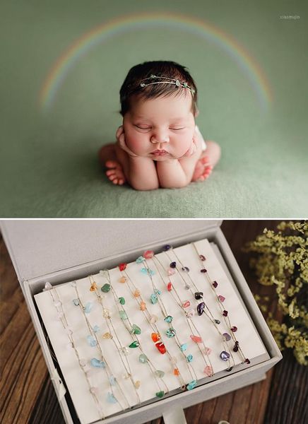 

hair accessories born pography props 9 colors natural stones simple band headdress floral baby pictures shooting tieback, Slivery;white