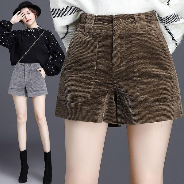 

women's shorts women 2021 autumn winter fashion high waist female solid color corduroy short ladies casual straight loose d269, White;black
