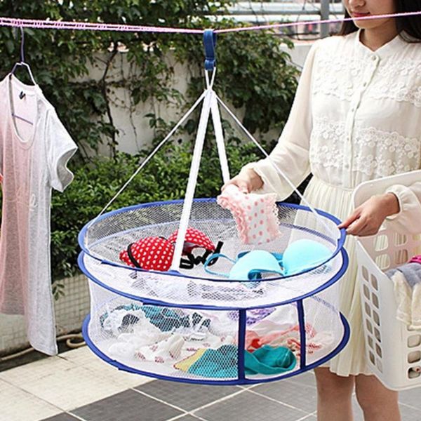 

storage boxes & bins foldable clothes drying net basket windproof double layer socks underwear sweater hanging laundry balcony mesh