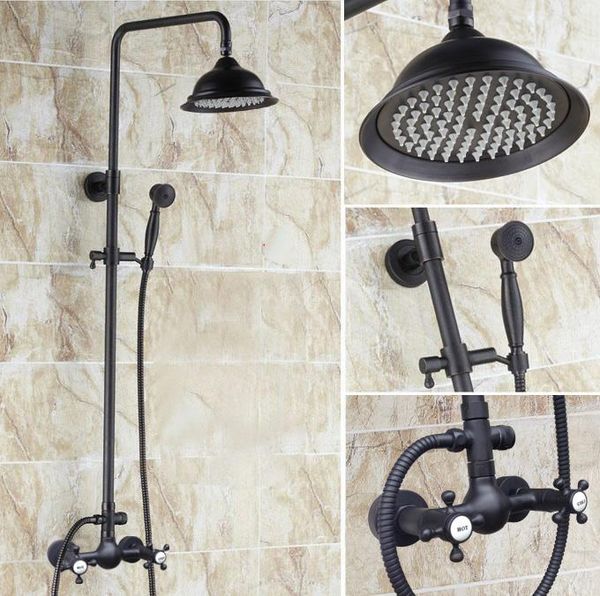 

bathroom 8.2 inch shower head oil rubbed bronze wall mounted rainfall faucet set double cross handles mixer tap ars492 sets