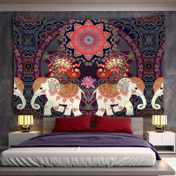 India Mandala Elephant Tapestry Wall Hanging Bohemian Sandy Beach Picnic Throw Rug Coperta Tenda da campeggio Sleeping Pad 210609