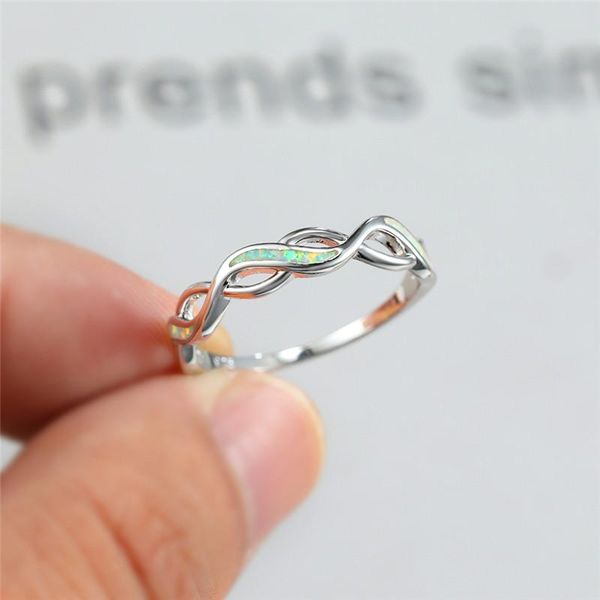 

wedding rings vintage hollow geometry engagement ring boho female white blue opal stone classic silver color thin for women, Slivery;golden