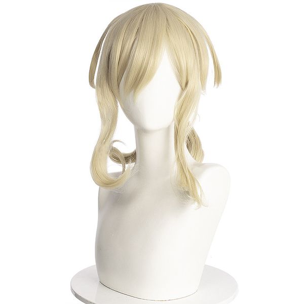 

game genshin impact cosplay jean wig golden ponytail short heat-resistant fiber hair role play wigs + hair net, Black