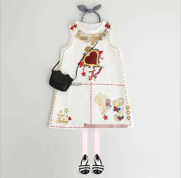 

girls dress summer retail sleeveless valentine's day love heart printed a-line princess dress baby girl dresses kids designer clothes, Red;yellow