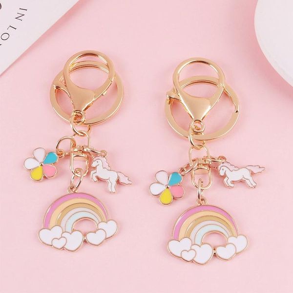 

keychains cute rainbow key chain leather strap braided rope tassel keychain for women girl bell star lollipop bag charm pendant, Silver