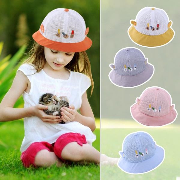 

caps & hats 2021 summer toddler kids baby boys girls cute animals cartoon printing breathable multicolor sun hat fisherman 2-8y, Yellow