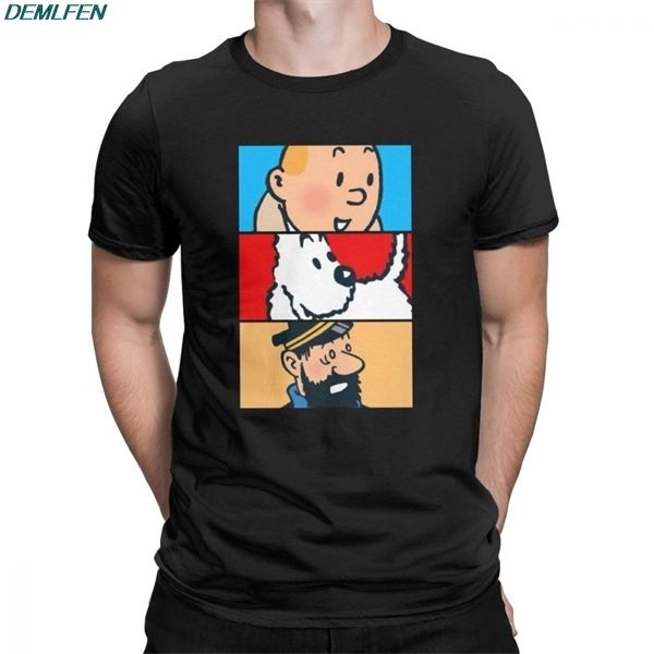 Tintin Milou Haddock The Adventures Of Tintin T Shirt per uomo Cotton Awesome T-Shirt Tee Maglietta a maniche corte C0413