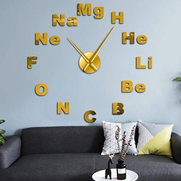 

large 3d diy wall clock periodic table of elements chemistry science subject mirror effect stickers watch classroom decor clocks