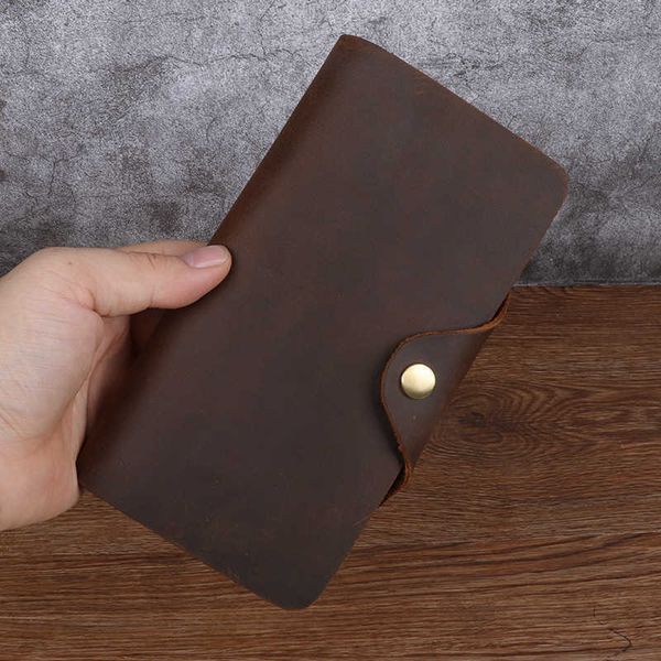 

crazy horse leather men's wallet long leather used top, Black